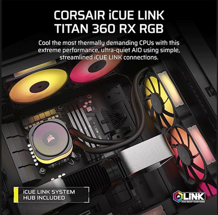 Corsair ICUE TITAN RGB 360mm RX Liquid Cooler With LCD